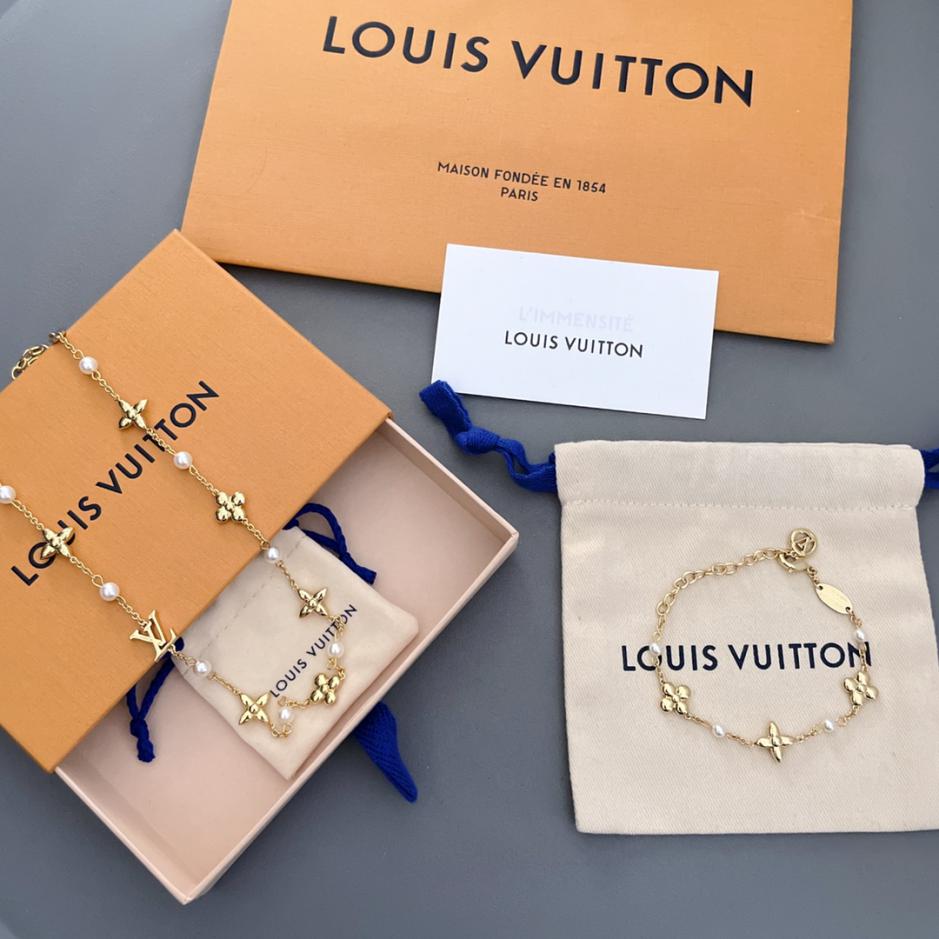 replica,repliche,fake,1:1,earrings,bracelet,ring,jewelry Bracciale di perle fiore dorato LOUIS VUITTON