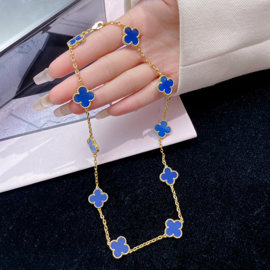 replica,repliche,fake,1:1,earrings,bracelet,ring,jewelry [Top Edition] Collana di calcedonio blu con dieci fiori di Van Cleef & Arpels