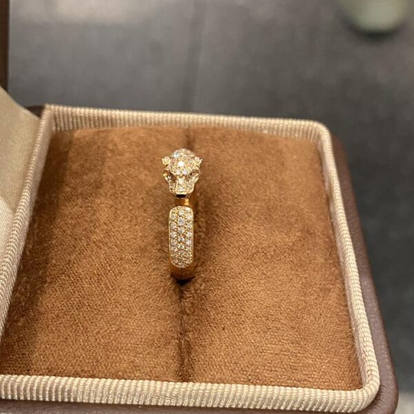 replica,repliche,fake,1:1,earrings,bracelet,ring,jewelry Versione mini Cartier dell’anello leopardo con diamanti sulla testa e sulla coda: oro vero K rosso 18 carati e diamanti veri (5DC1)