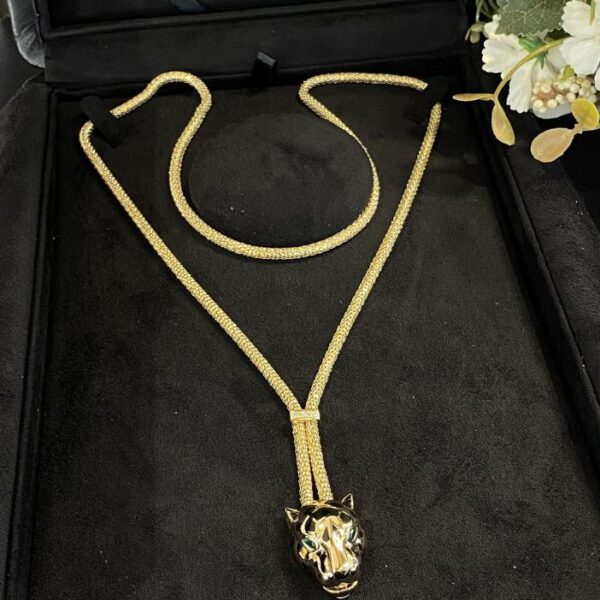 replica,repliche,fake,1:1,earrings,bracelet,ring,jewelry Cartier K lanterna gialla leopardo collana in vero oro 18 carati (B23E)