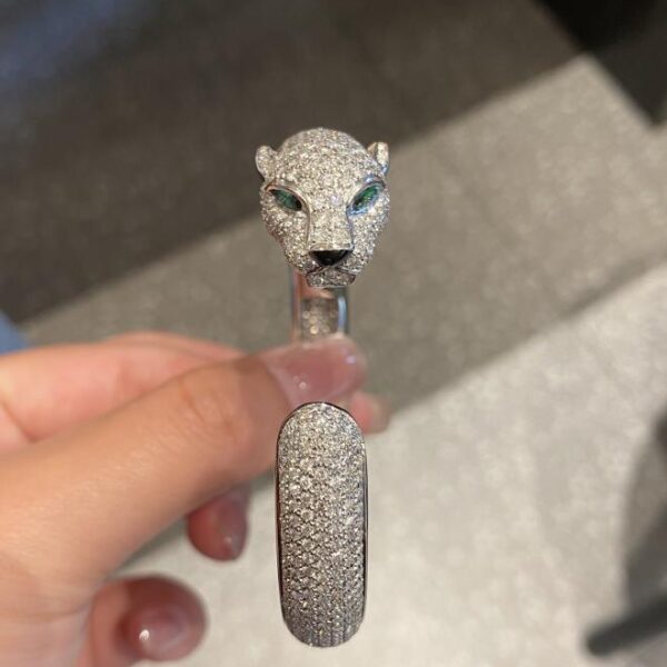 replica,repliche,fake,1:1,earrings,bracelet,ring,jewelry Bracciale leopardato Cartier versione ampia con diamanti pieni, oro vero 18 carati e diamanti veri (60C6)