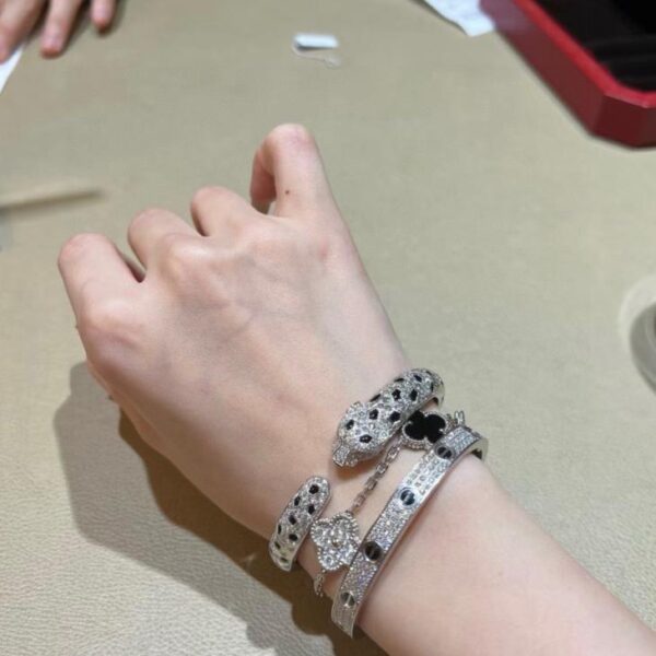 replica,repliche,fake,1:1,earrings,bracelet,ring,jewelry Bracciale in vero oro 18 carati con leopardo maculato Cartier e mezzi diamanti (BDE3)
