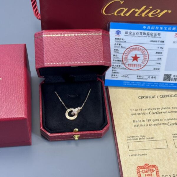 replica,repliche,fake,1:1,earrings,bracelet,ring,jewelry Foto di consegna effettive, collana personalizzata con torta a doppio anello Cartier Love in oro 18 carati con diamanti (A195)