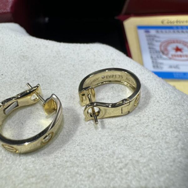 replica,repliche,fake,1:1,earrings,bracelet,ring,jewelry Foto reali della consegna, oro 18 carati personalizzato, vero oro e veri diamanti, clip per orecchini/racchette per orecchie Cartier serie LOVE con diamanti, colore oro (1FC5)