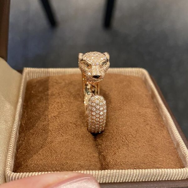 replica,repliche,fake,1:1,earrings,bracelet,ring,jewelry Anello leopardo pieno di diamanti Cartier K rosso oro vero 18 carati e diamanti veri (18A3)